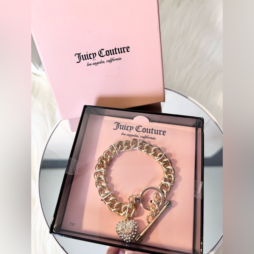 Juicy Couture Toggle Chain Bracelet with Crystal Heart Logo Charm